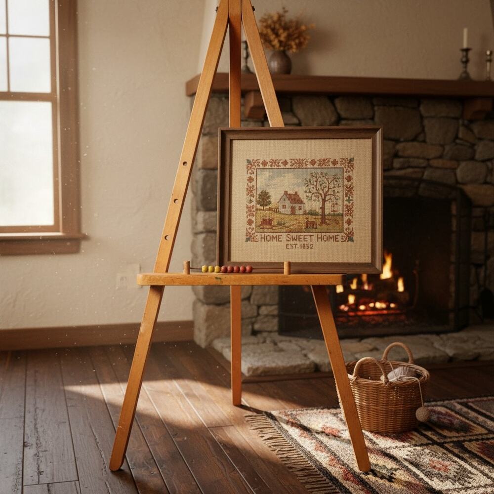Antique Wooden Artist Easel-Display Stand-Folk Art-Schoolhouse-Folding-Primitive